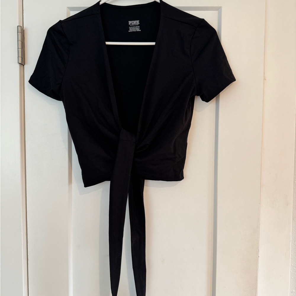 Black Tie-Front Crop Top VS PINK
